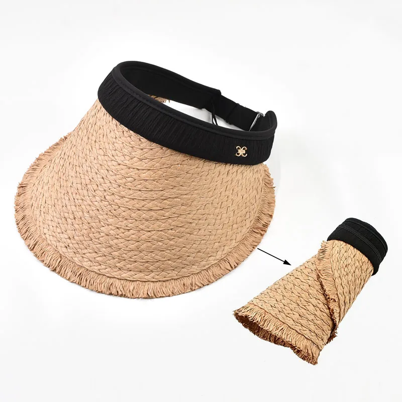 

Летняя соломенная шляпа без верха для женщин, портативная, складная, с широкими полями, для защиты от солнца, для путешествий на природе и пляжа, с защитой от УФ-излучения