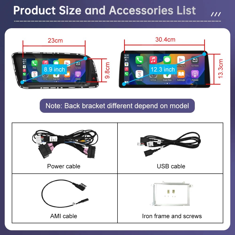 شاشة الوسائط المتعددة لراديو السيارة Linux 8.8/12.3 بوصة لأودي Q5 2009-2017 مع وظيفة CarPlay اللاسلكية Android Auto Airplay Miracast