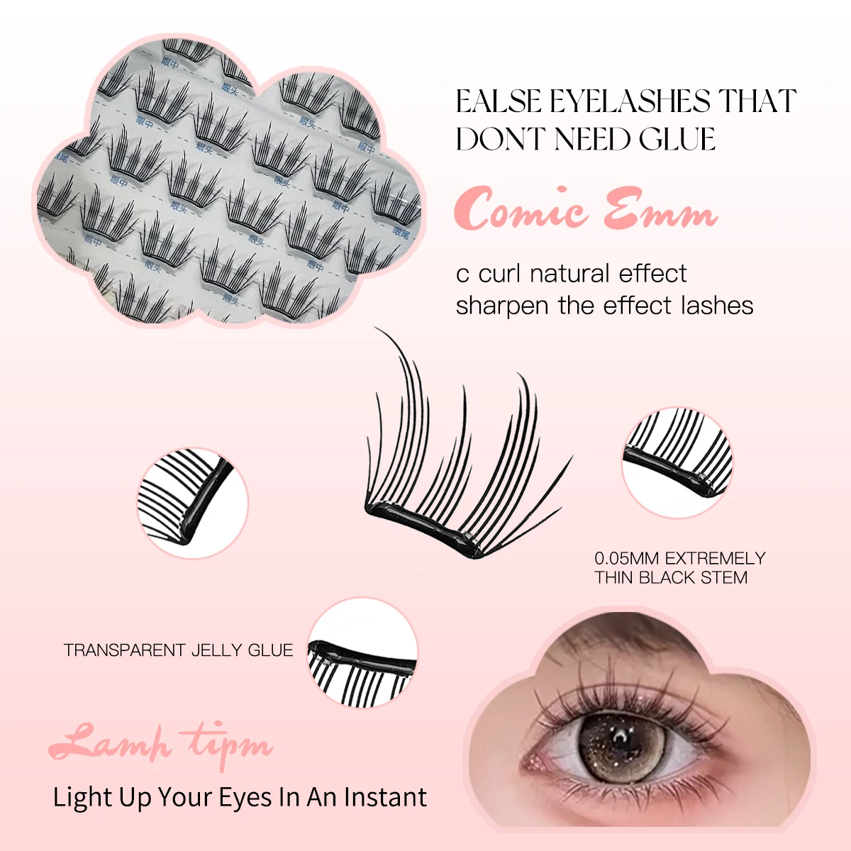 Racimos de pestañas magnéticas sin pegamento, 48 pares de pestañas finas naturales, pestañas postizas reutilizables, rizo esponjoso, ultrafino