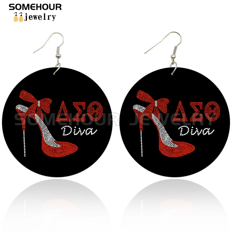 SOMEHOUR Afro Girl Black Sorority History Wooden Drop Earrings Inspired Saying Print African Loops Dangle Jewelry For Women Gift
