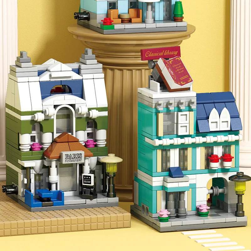 European Street View Building Blocks Set, Medieval Architecture House Model, DIY Assembly Bricks, Toy Desktop Ornament Gift