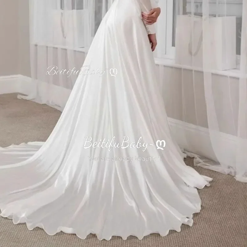 BeitifuBaby Abito da cerimonia nuziale retrò per donna Elegante abito da sposa da spiaggia a maniche lunghe con lanterna senza schienale a trapezio dimagrante