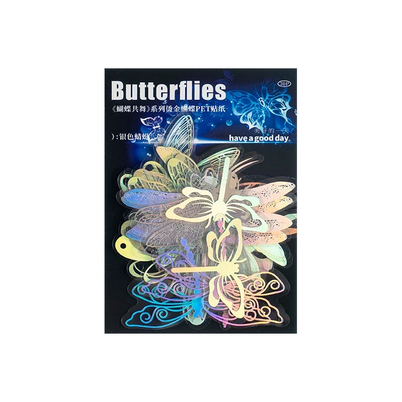 Journamm 30pcs/pack PET Butterfly Stickers DIY Scrapbooking Art Collage Photo Album Decor Junk Journal Gold Foil Craft Stickers