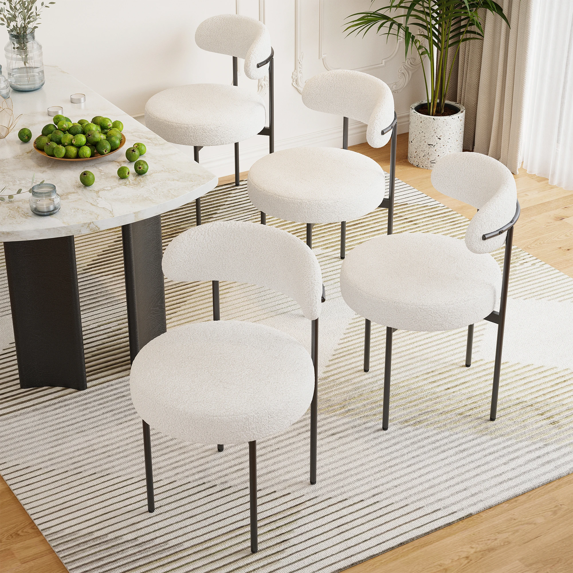 

Обеденный стул Farini в стиле Mid-Century Modern с изогнутой спинкой, круглой обивкой из ткани Teddy и металлическими ножками