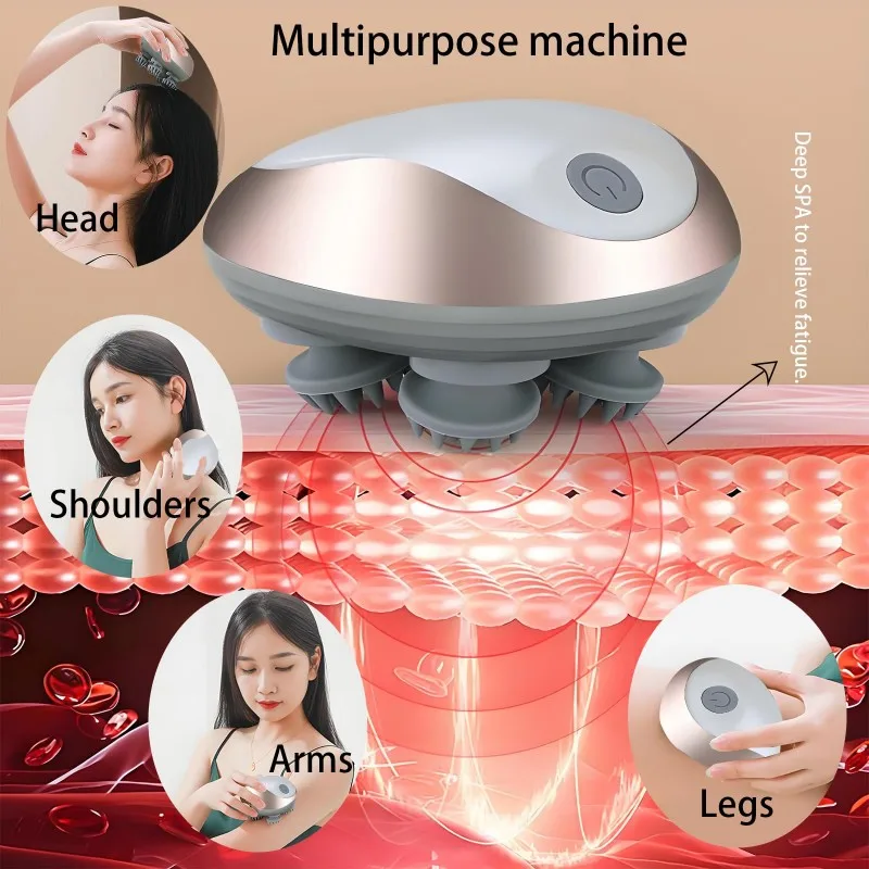 

【КОД】Миниатюрный перезаряжаемый массажер для кожи головы в форме осьминога - водонепроницаемое многофункциональное устройство для массажа головы с функцией разминания и вибрации
