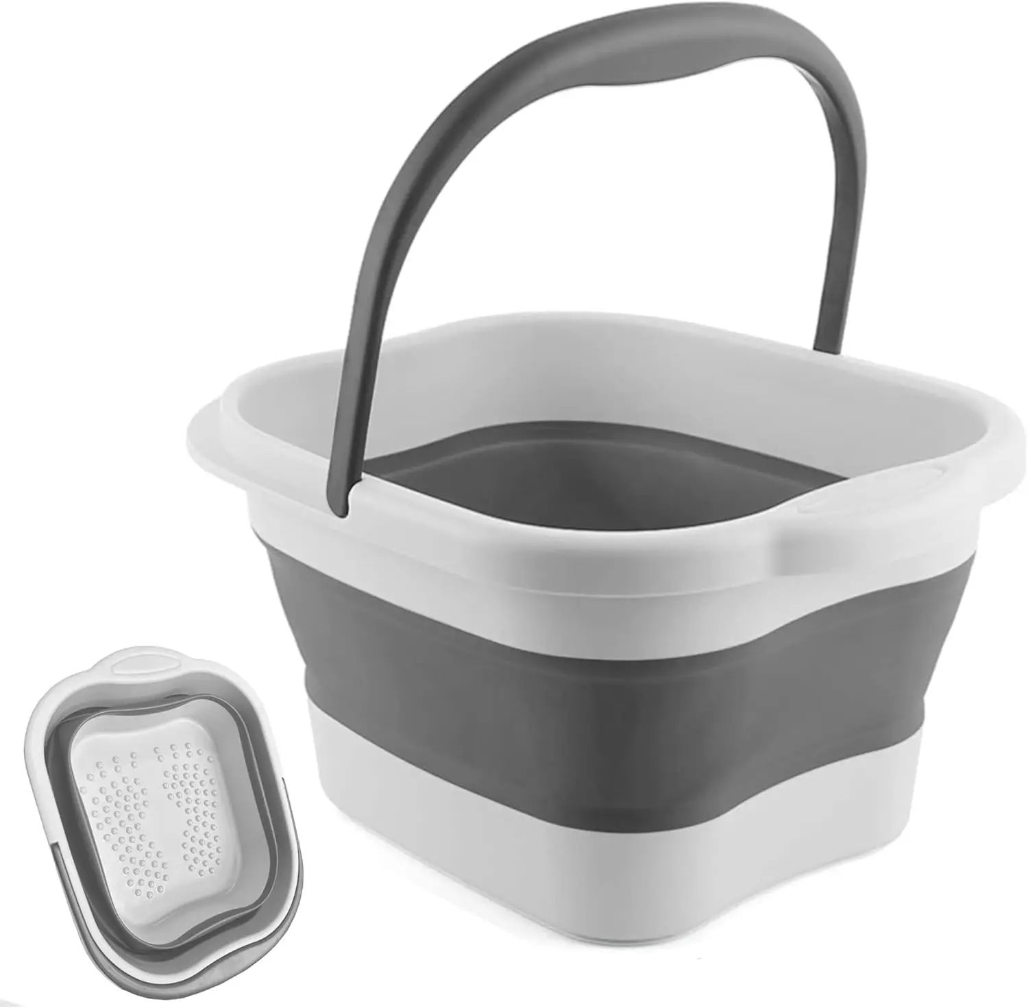 

Collapsible Foot Soak Tub 15L with Handle, Plastic Grey Foot Bath for Dry Cracked Feet