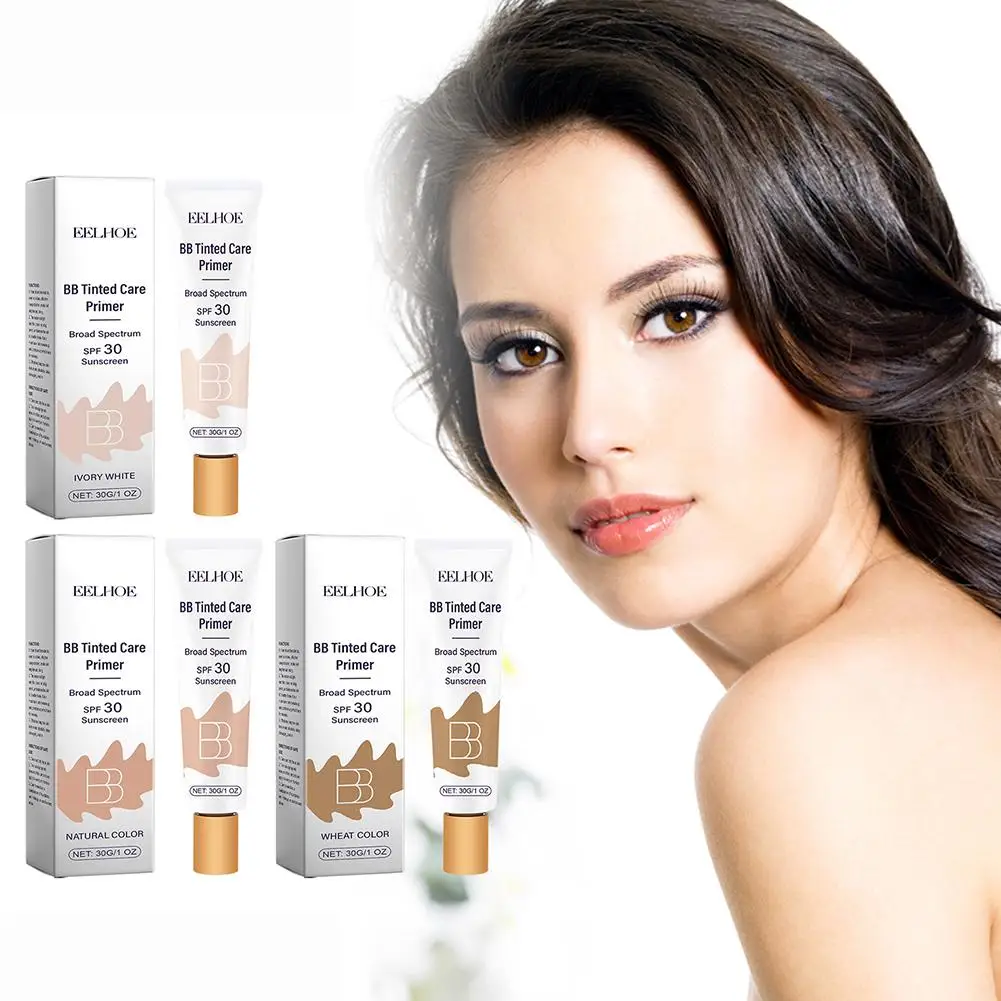 Prebase de Maquillaje con Color EELHOE BB, Protector Solar con Color SPF 30, Corrector de Poros, Crema BB de 3 Tonos para Base de Maquillaje Facial