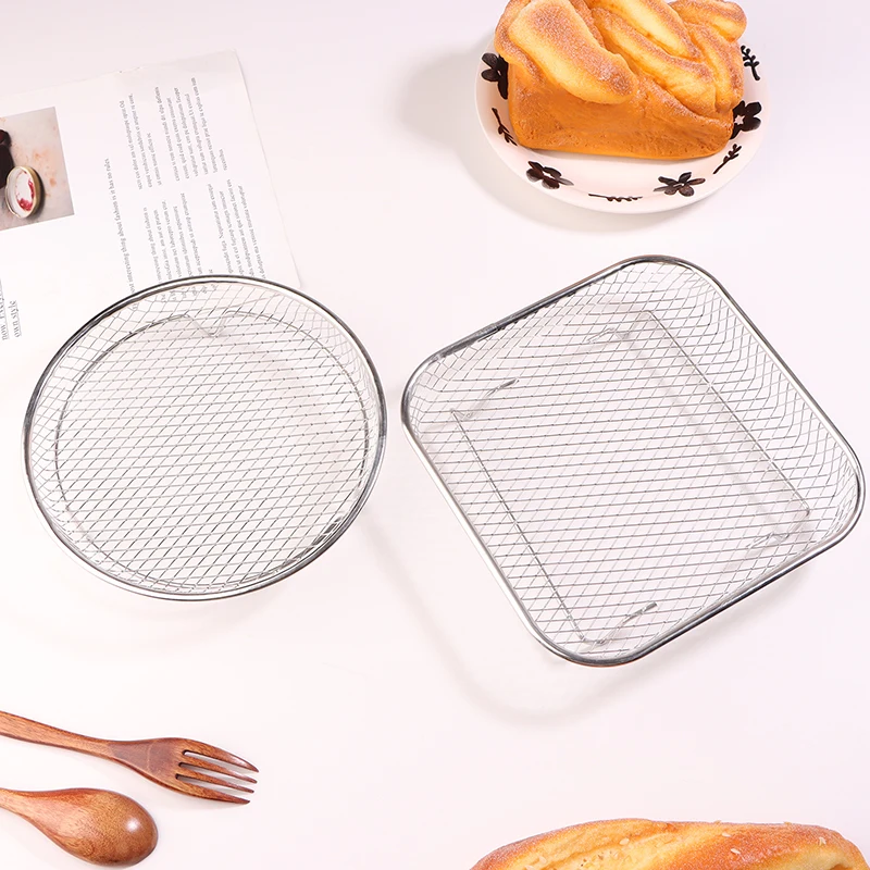 1Pc Air Fryer Rack Stackable Grilling Rack Stainless Steel Grill Basket Non-Stick Airfryer Tray Wire Rack Basket Kitchen Gadgets