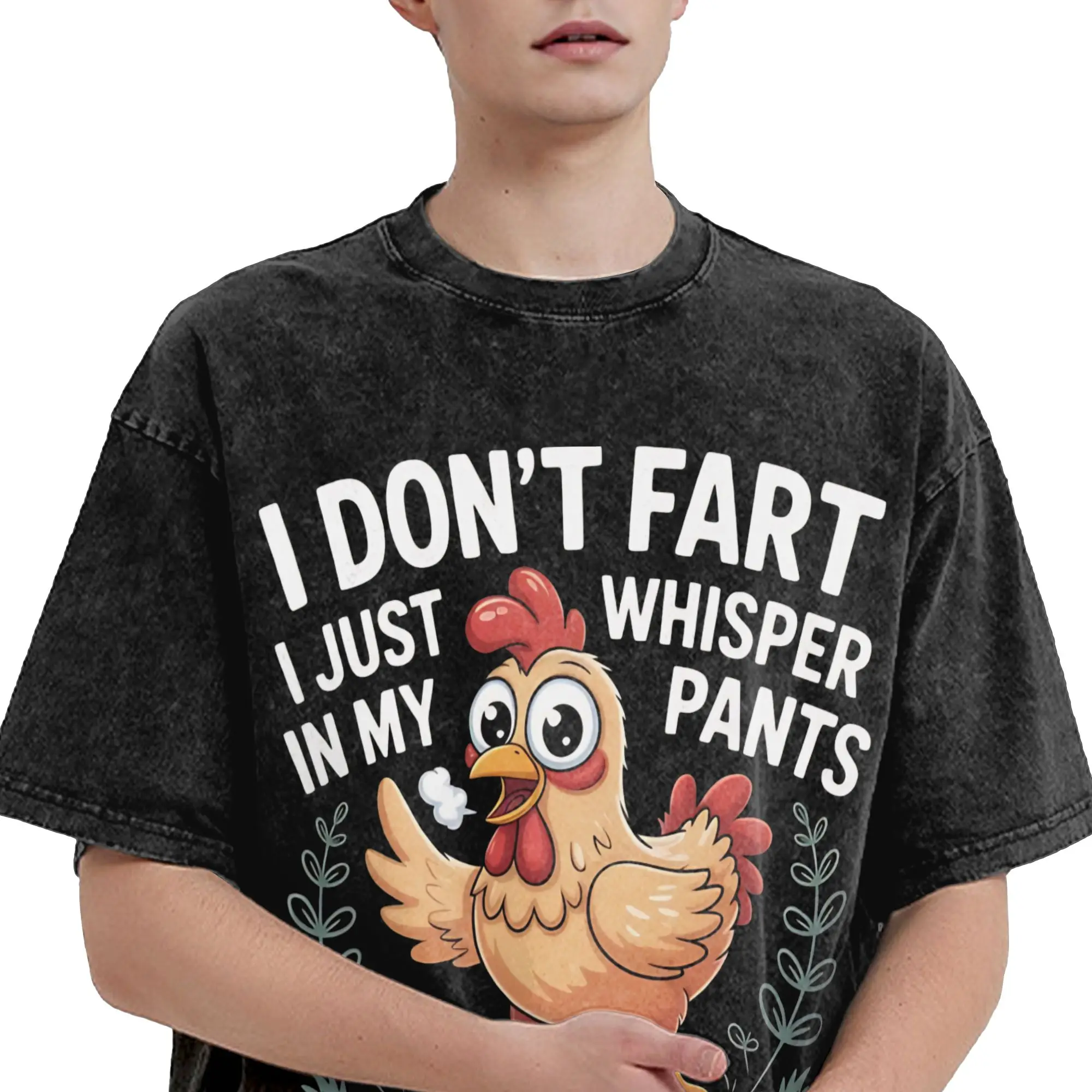 Summer Don't Scare Me I Fart Easily Funny Sarcasm Funny Chicken Washed Shirt Outfit Harajuku T-Shirts  for Men Women Tee