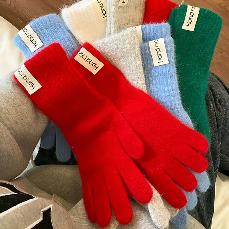 Women Wool Cashmere Gloves Cable Knit Touchscreen Finger Hole Winter Autumn Warm Wrist Length Classic Gloves Female Mitten