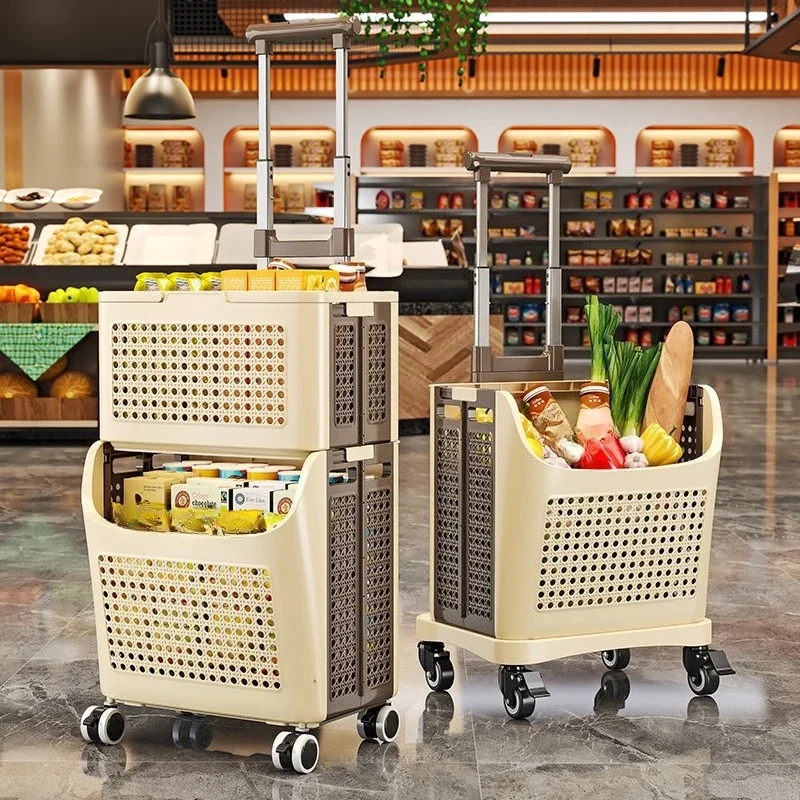 4 Wheel Foldable Shopping Trolley, Heavy Duty Home Grocery Cart,Camping Picnic Utility Wagon, Easy Move Lightweight Pull Carrier