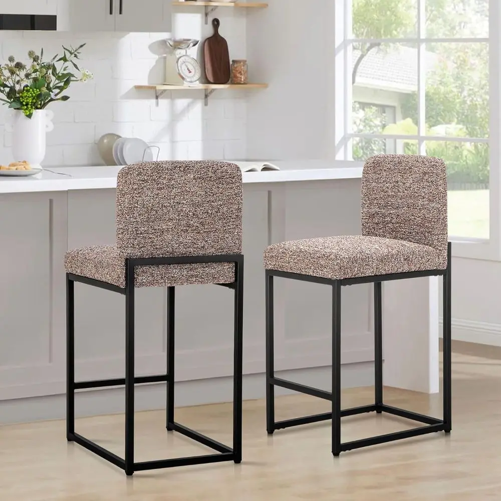 

Pair of 24 Speckled Brown Chenille Counter Height Bar Stools