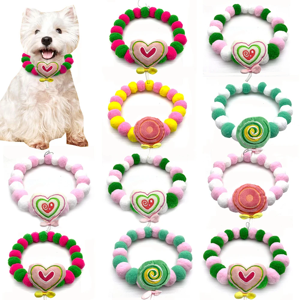 12pcs Valentine\'s Day Decorate Creative Small Middle Large Dog Bowtie Lollipop Heart Style Necklace Dog Supplies Pet Accessories