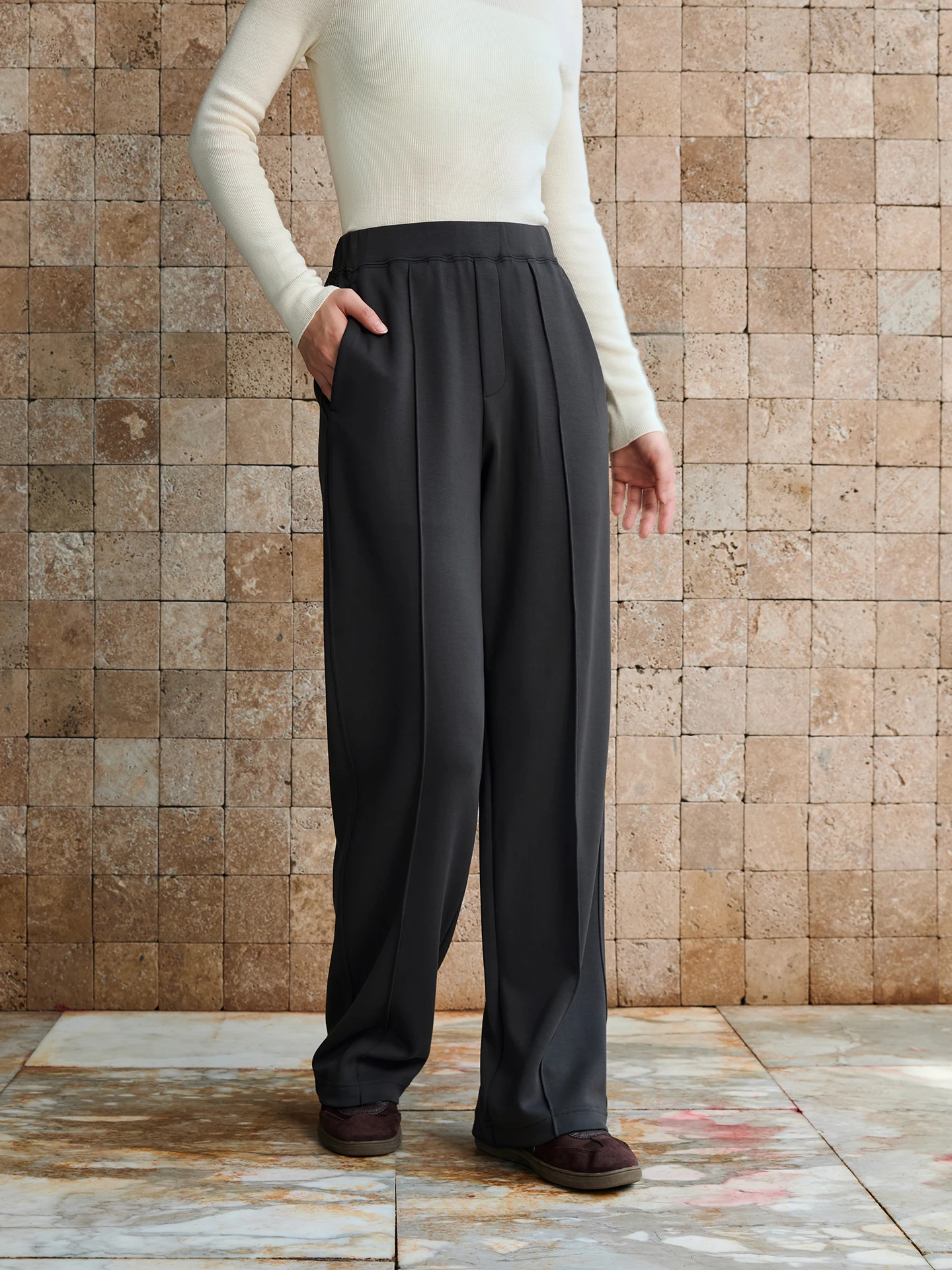 

Jaimin New Arrival Slimming Stretch Knitted Straight Leg Pants Wide Leg Yoga Pants Comfortable l Waist Elastic