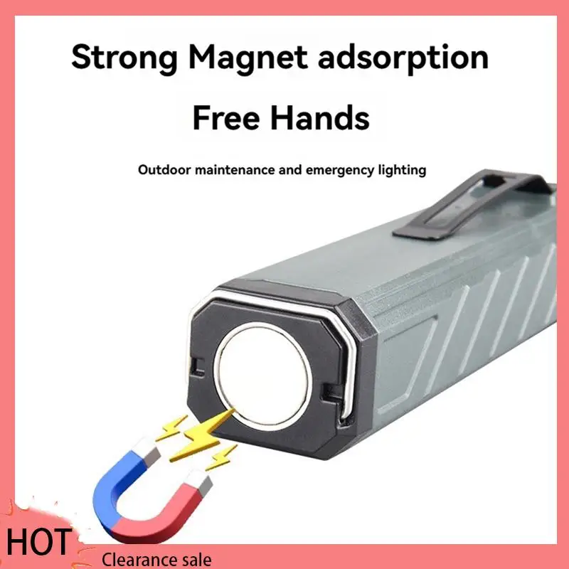 A88Z COB Flashlight Clip On Torch Handheld Camping Work Torch 90° Angle Lamp With Magnet Car Inspection Red Light Warning