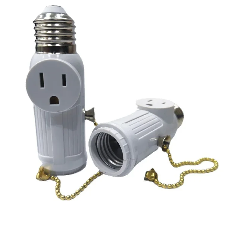 US Plug E26 Bulb Screw Socket To 2 Outlet Adapter Light Holder Splitter Pull Chain Switch Base Lamp Outlet Adapter For Home