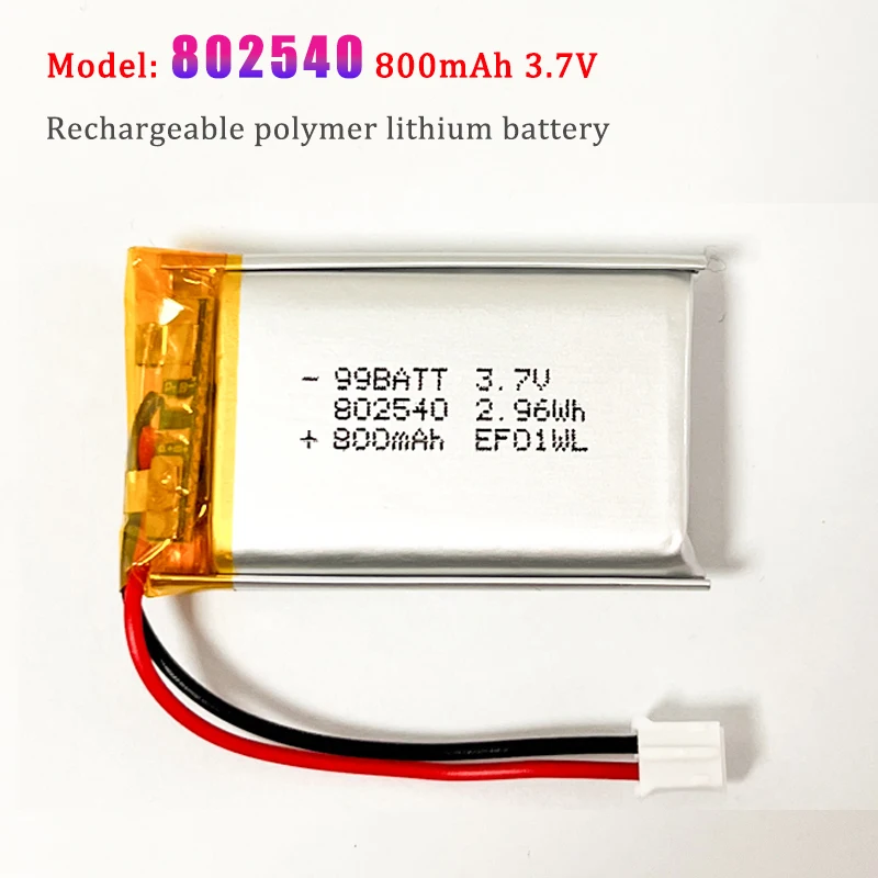 

802540 Battery 3.7V 800mAh Lipo Rechargeable Polymer Lithium Batteries for Flashlight Remote Controller Handheld Fans Massager