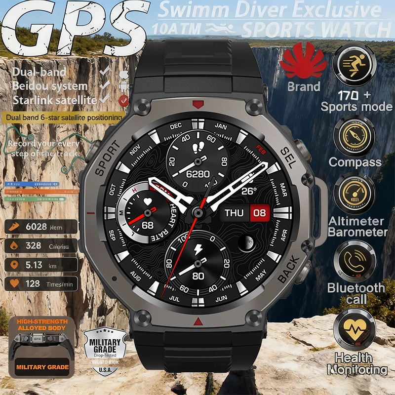 

2025 T-Rex 3 Ultra Built-in Dual-band GPS Smartwatch 10ATM Waterproof 48mm AMOLED Compass 170+ Sport Durable Military Smart Watc
