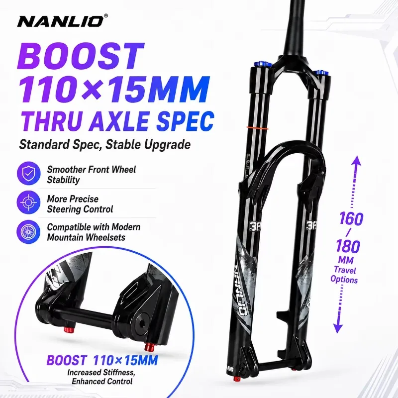 X10PRO High‑Rigidity Air Fork 27.5/29" 36/38mm Stanchion 160/180mm Boost 110x15mm Thru Axle Trail AM Enduro MTB Front Fork view 3