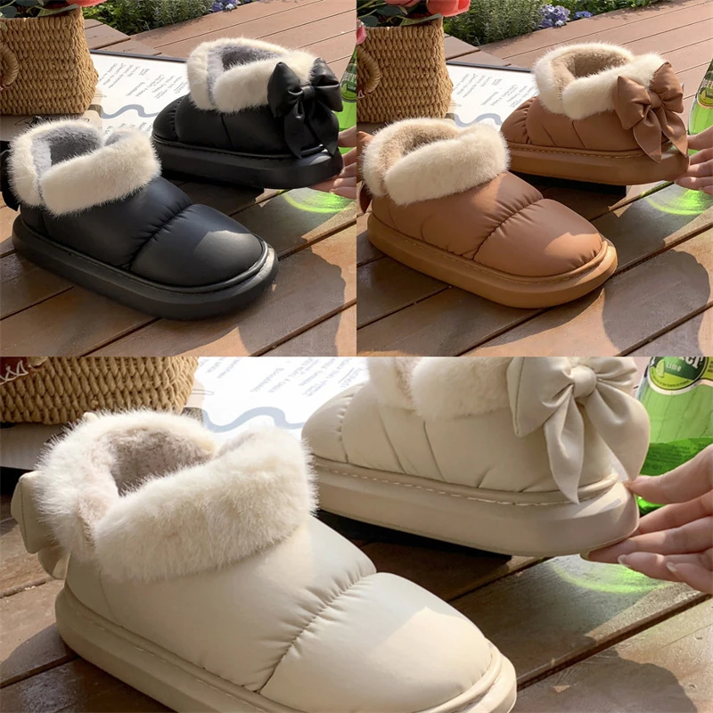 Cute Warm Ankle Boots Winter Women's Bow Warmth Plush Bow Cotton Shoes 2024 New Waterproof Down Cloth Short Barrel Snow Boots