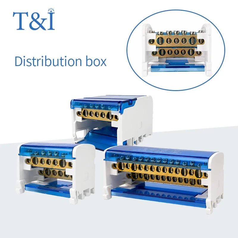 DIN Rail Distribution Block Screw Terminal Electrical Power Junction Box for Distribution Cabinet Multiple Input Output Wiring