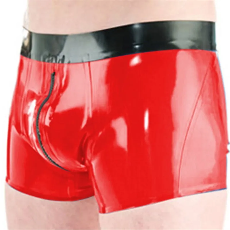 Latex 100% Pure Natural Rubber Underwear Boxer Shorts Briefs Handmade Zipper Men Short Pants Size