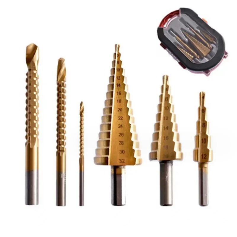 

Triangle handle straight groove ladder drill 4-12/4-20/4-32mm saw drill 3/6/8 drilling bit tool set