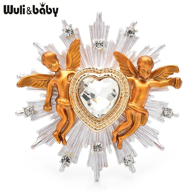 Wuli&baby Lovely Angels Heart Brooches For Women Men Enamel Beautiful Children Love Party Office Brooch Pins Gifts