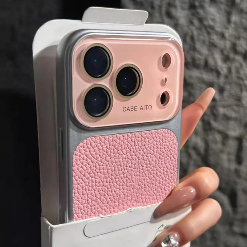 Funda de Teléfono de Piel Sintética con Protección de Cámara de Vidrio Templado de Lujo para iPhone 17 16 15 14 13 Pro Max, Fundas Protectoras Antigolpes