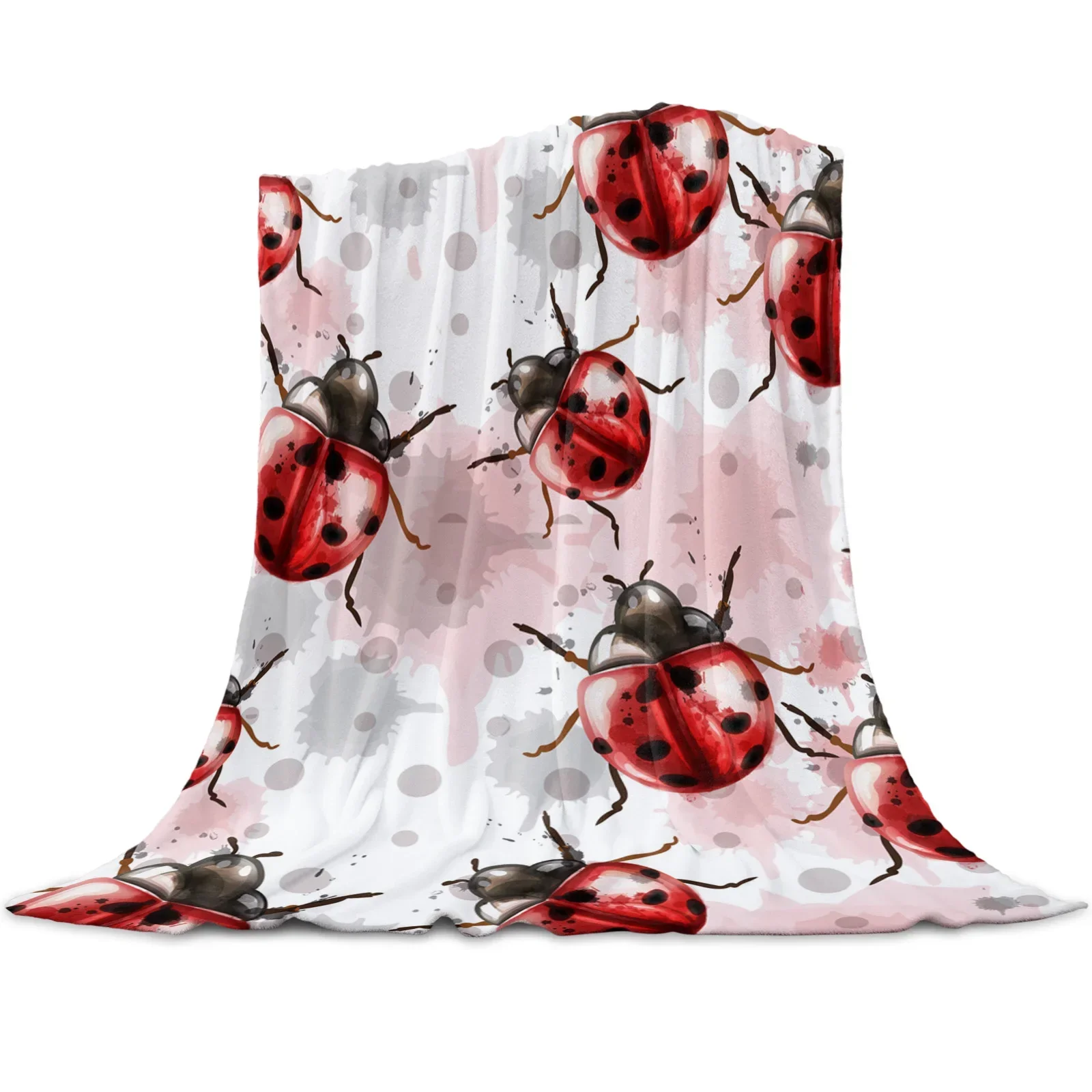 Watercolor Animal Ladybug Light Thin Flannel Blanket Custom Super Warm Soft Blankets Throw on Sofa Bed Travel Bedspread Queen