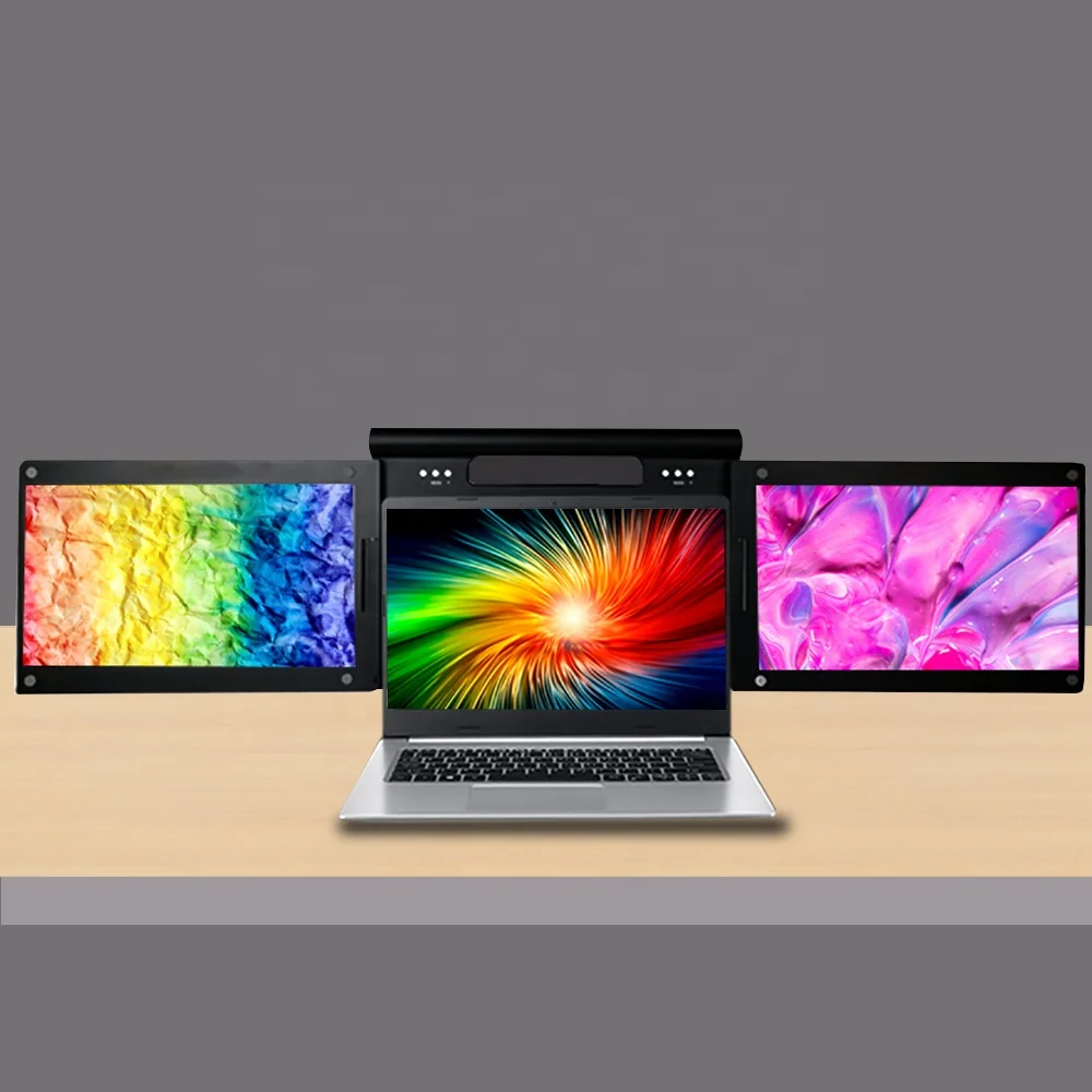 Monitor Portabel 13,3 Inci Dual Monitor FHD IPS Layar Tiga Terhubung dengan Laptop Sebagai Monitor Eksternal Ganda Kedua USB-C Tipe-C