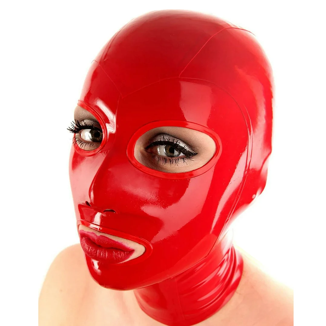 

Sexy Latex Hood Cosplay Red Natural Rubber Fetish Mask Handmade Headpiece S-LM308