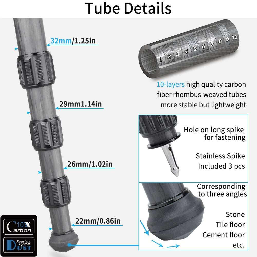 LT324CG Professional 10 Layers  Camouflage Carbon Fiber Tripod  for Canon Nikon DSLR Camera Heavy Duty Tripod Stand 30kg Load