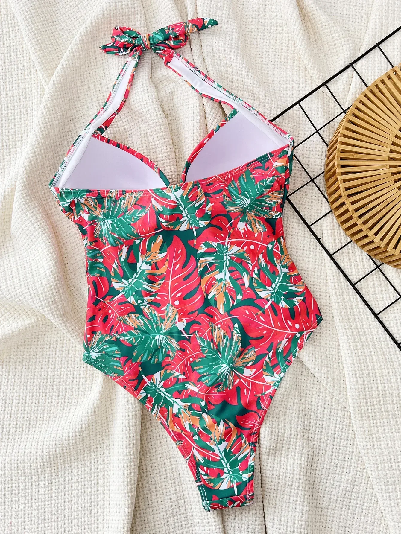 sexy wrinkled print swimsuit one piece halter Bikinis Swimwear Swimsuits beach outfits bodysuit biquini tankini