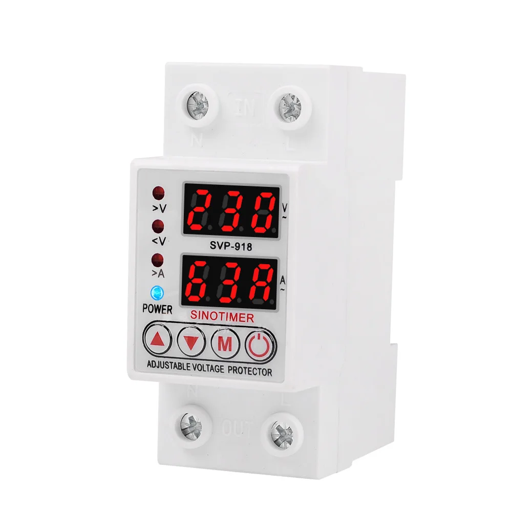 SVP-918 40A 63A Adjustable Overvoltage and Undervoltage Protector AC230V Automatic Reset and Current Limiting Din Rail Devices