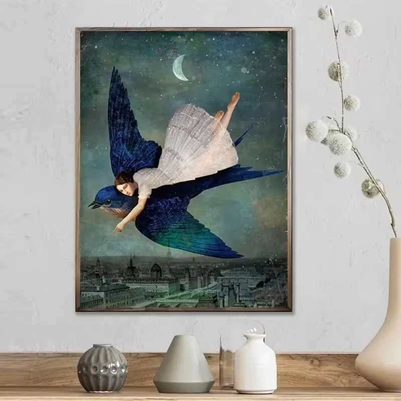 

Modern Abstract Bluebird and Girl Canvas Poster Art Wall, Nordic Living Room, Children's Room, Nursery Home Decoration