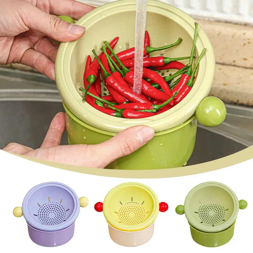 

Dopamine Double Layer Drain Basket Stackable Double Ball Fruit Storage Basket Space-saving Large Capacity