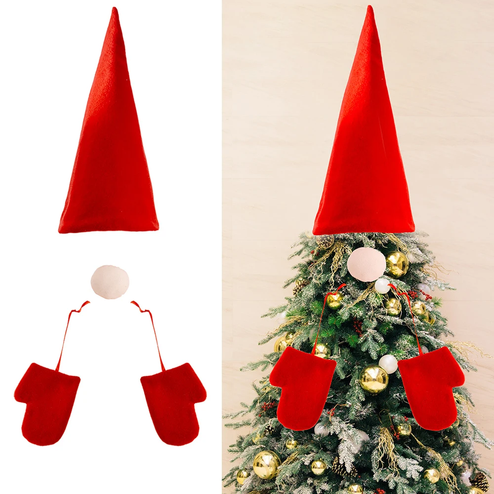 1set Christmas Tree Decoration Set Tree Top Hat Nose Glove Decorations Props Merry Christmas Party Home Patio DIY Decor Supplies