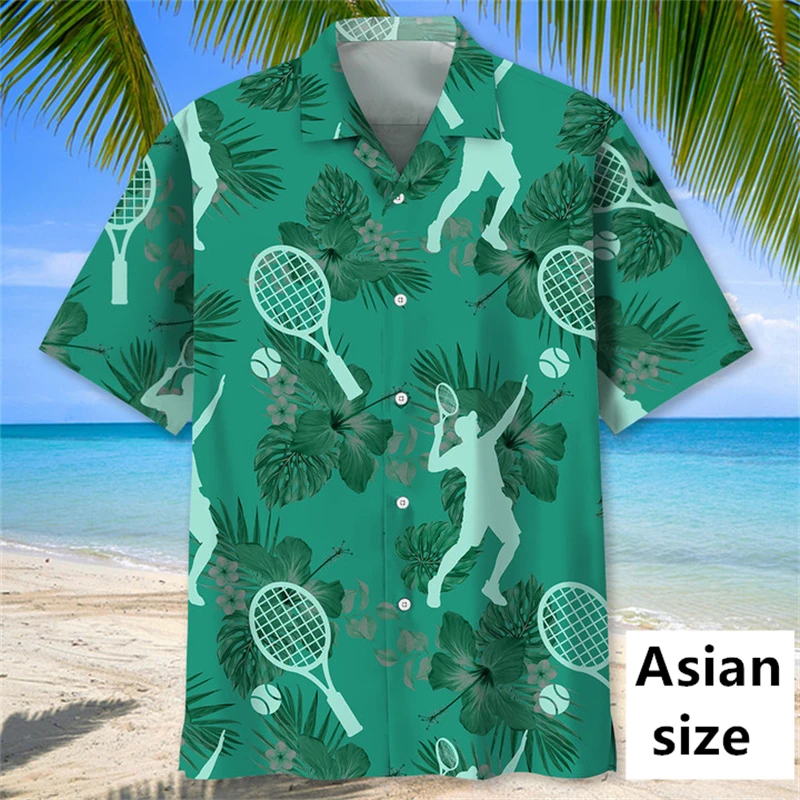 Fashion Tennis Ball Racket Graphic Men Hawaiian Shirt Fashion 3d Printed Sports Tennis Shirts Women Summer Casual Button Blouse