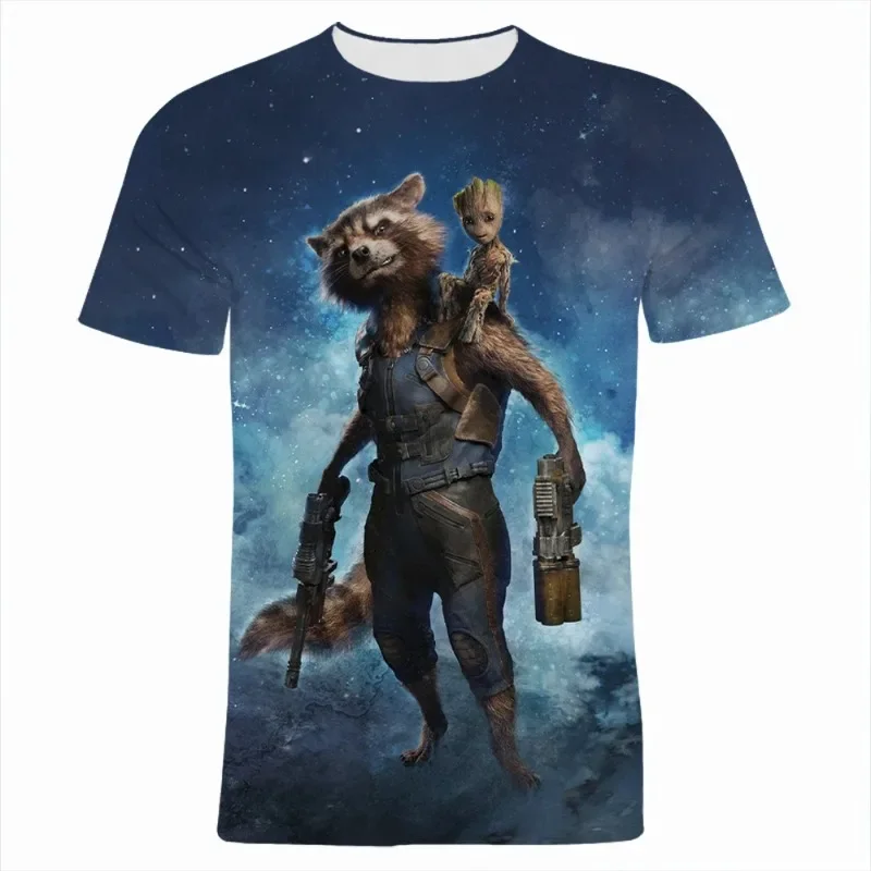 2024 Summer Disney Rocket Raccoon Groot 3d Print T-Shirts Cartoon Anime Streetwear Men Women Casual Casual T-Shirt Kid Tees Tops