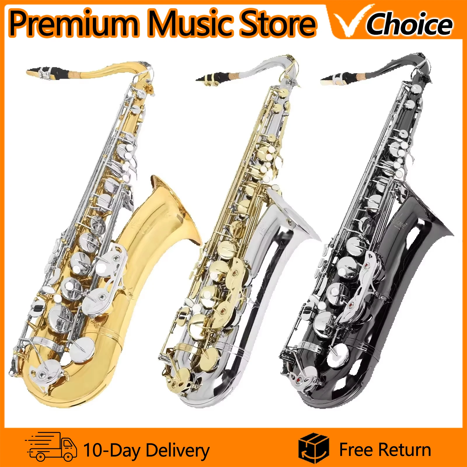 SLADE Bb Flat Tenor Saxophone Brass Body with Engraving Tenor Saxophone Professional Woodwind Instrument With Accessories