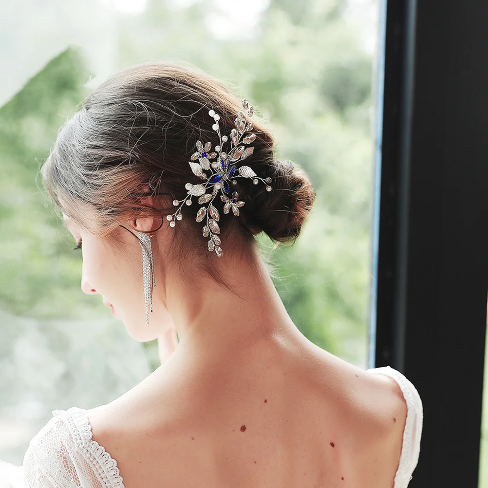 

Blue Bridal Rhinestone Hair Comb Artificial Pearl Headdress Flower Design Hair Accessories Wedding Party Prom Bride Bridesmaid