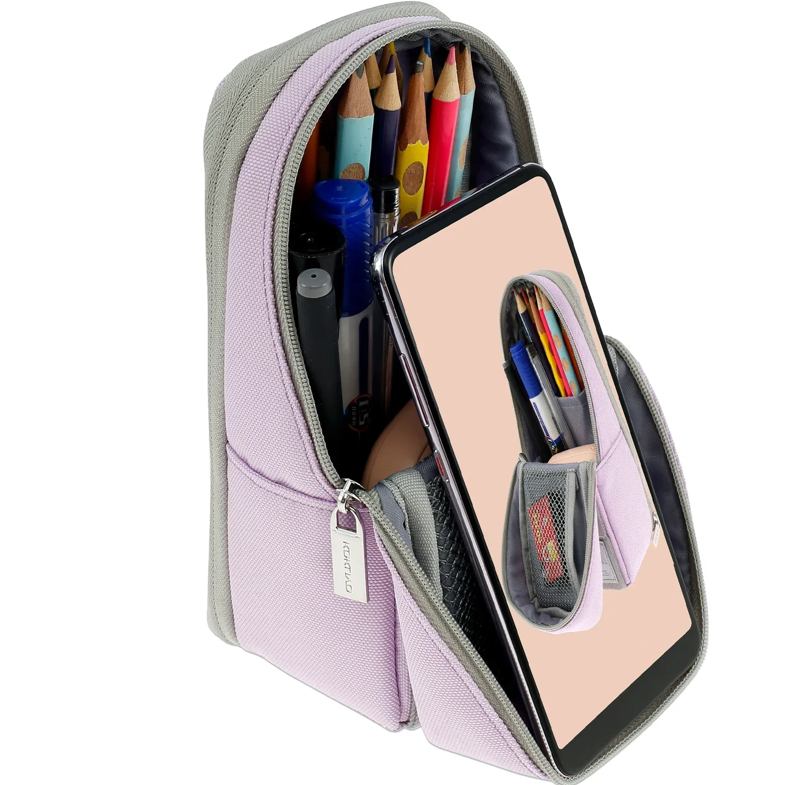 Pencil Case Standing Pencil Pouch Large Capacity Pen Pouch Holder Handheld Pencil Bag Multi-Slot Stationery Storage Bag Zippered