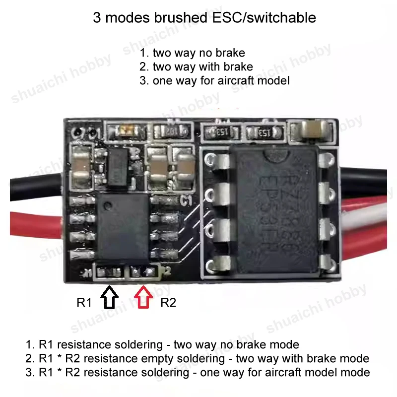 Microcontrolador de velocidad ESC cepillado bidireccional/unidireccional, 1 piezas, 3,2-6,5 V, 1S, 7A, con/sin freno, para coche, barco, modelo de avión teledirigido