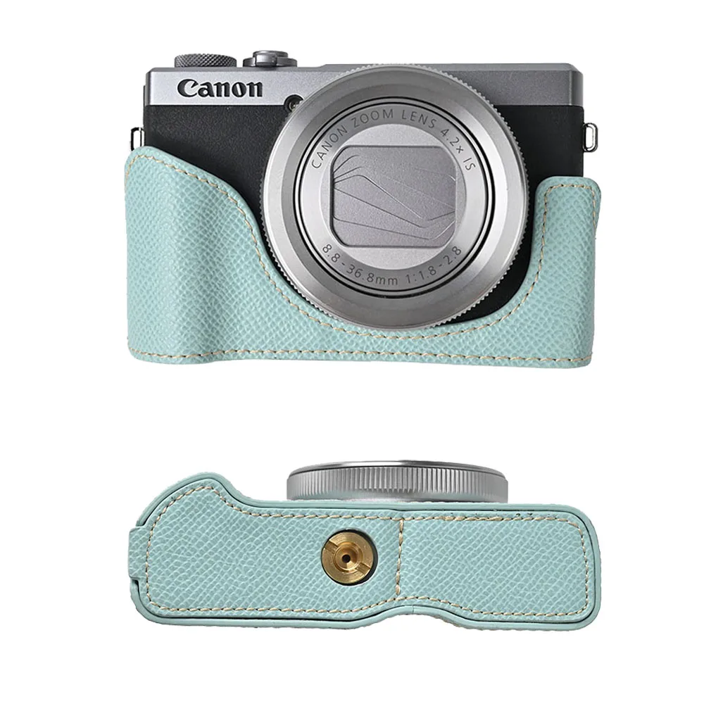 Pu Leather Camera Case Bag For Canon Powershot G7XII  G7XIII G7X2 G7X3 G7X II G7X III Camera Half Bottom With Strap