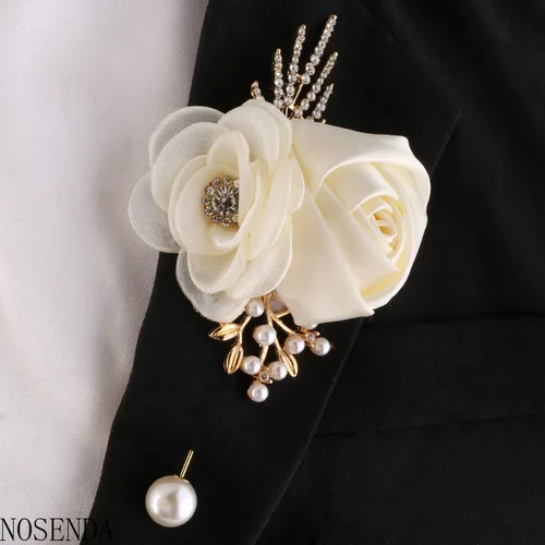 Imagen 2 del producto Boutonniere para novio, broche de testigo de boda para hombre, flor en el ojal de rosas de seda, alfileres de ramillete para hombre, flor en el ojal para boda, fiesta de graduación