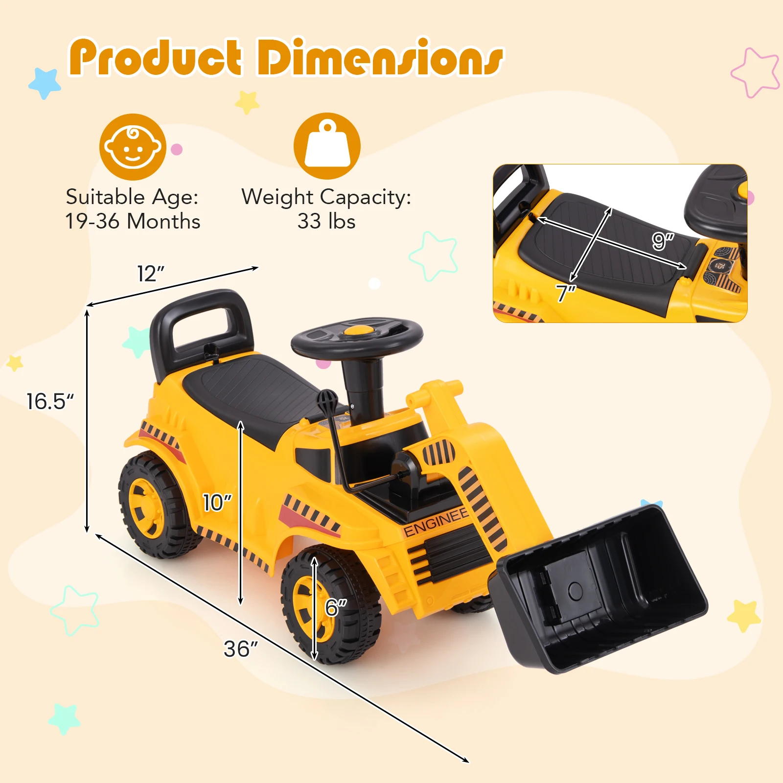 子供用ブルドーザーおもちゃ、調整可能なバケット、エンジン音付き掘削機