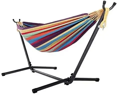 

Double Hammock with Stand Two Person Hammock Adjustable with Space Saving Steel Hammock Stand Includes Portable Carrying Case