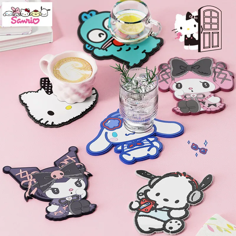 Sanrio Hello Kitty Cup Mat Cartoon Anime Kuromi Insulation Drink Coaster Tea Cup Bowl Coaster Non Slip Water Cup Coffee Tables