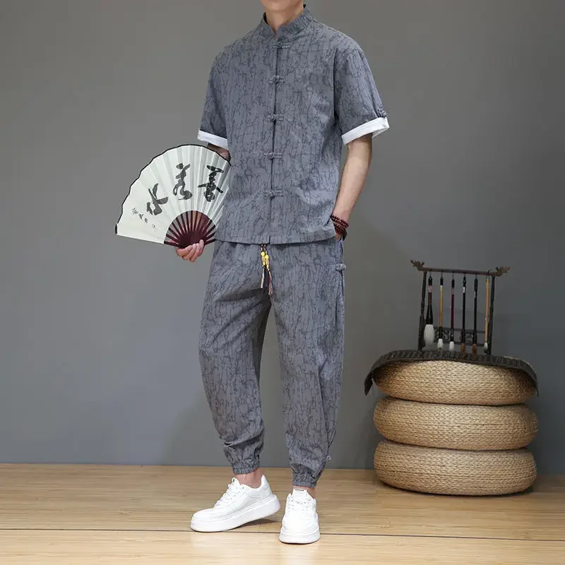 Camisas de algodão masculino t camisa calças define baggy casual básico legal novo em combinando roupas baratas elegante essencial calças masculinas conjunto